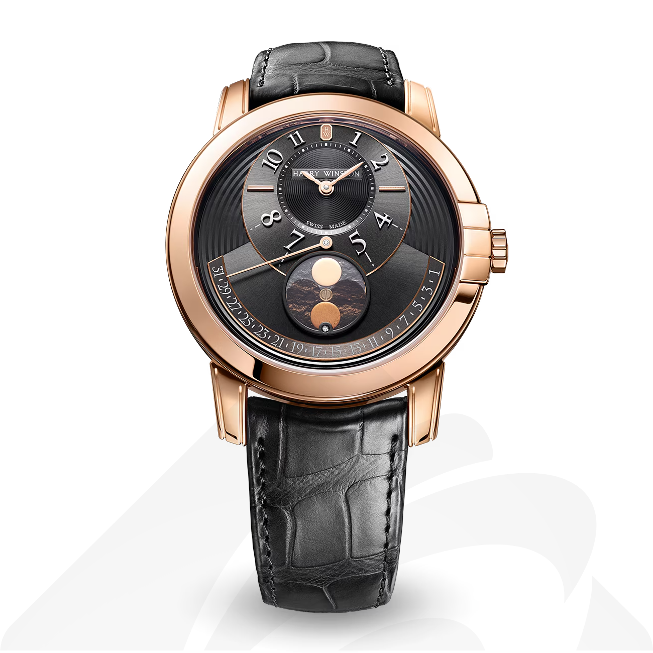 ハリーウィンストン Midnight Moon Phase Automatic 42mm  素材:18Kホワイトゴールド 色:ネイビー