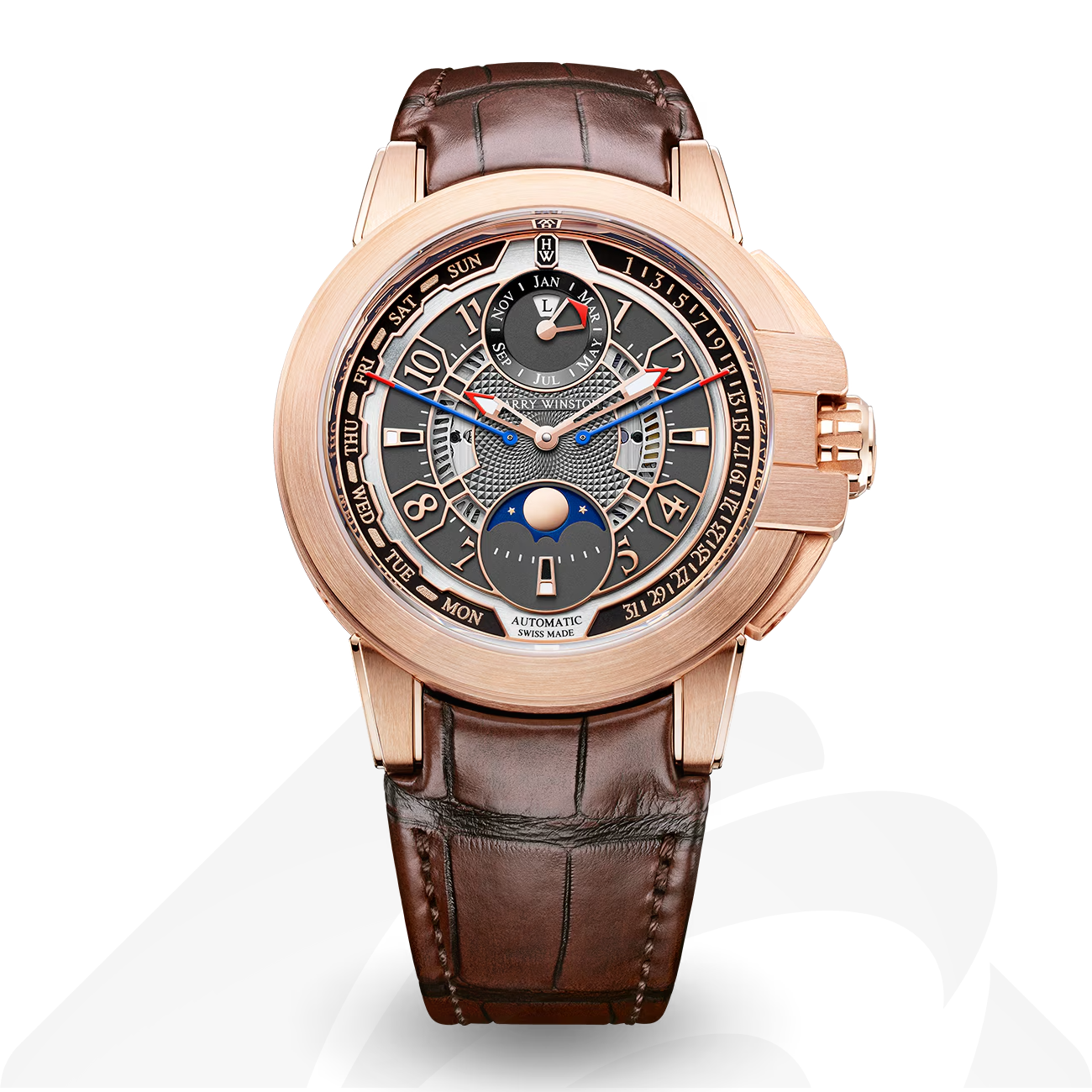 ハリーウィンストン Ocean Biretrograde Perpetual Calendar Automatic 42mm 素材:18Kローズゴールド 色:ダークグレー