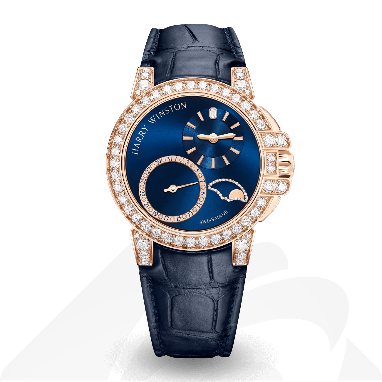 ハリーウィンストン Ocean Date Moon Phase Automatic 36mm  素材:18Kローズゴールド 色:ブルー