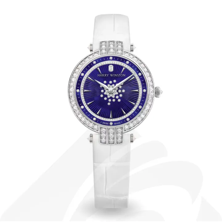 ハリーウィンストン Premier Automatic 31mm  素材:18Kホワイトゴールド 色:ホワイト×ネイビー