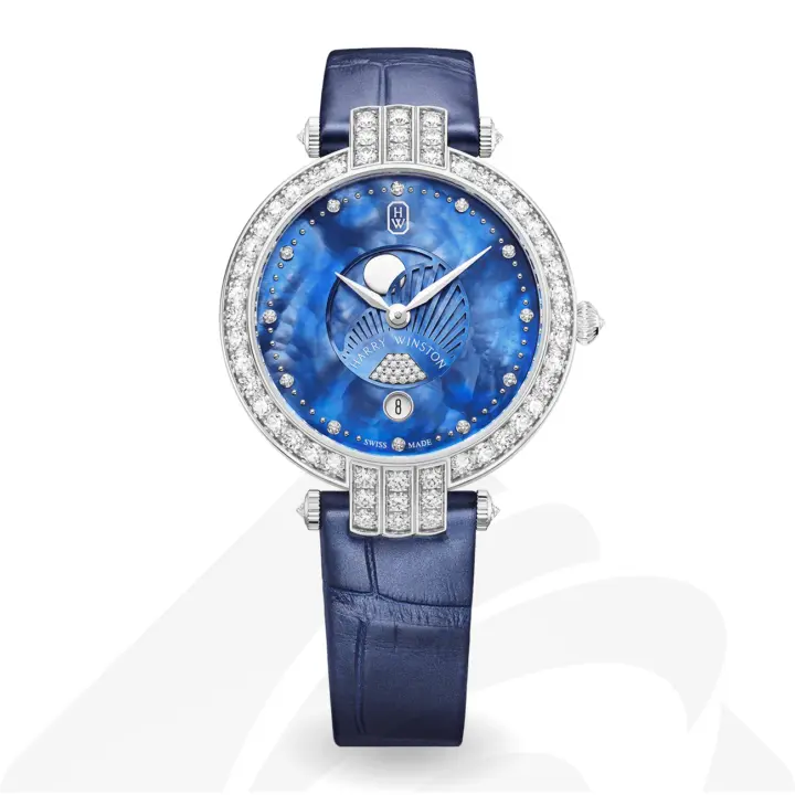 ハリーウィンストン Premier Moon Phase 36mm  素材:18Kホワイトゴールド 色:ブルー