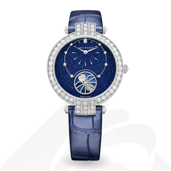 ハリーウィンストン Premier Precious Moon Phase Automatic 36mm  素材:18Kホワイトゴールド 色:ホワイト×ダークグレーパール