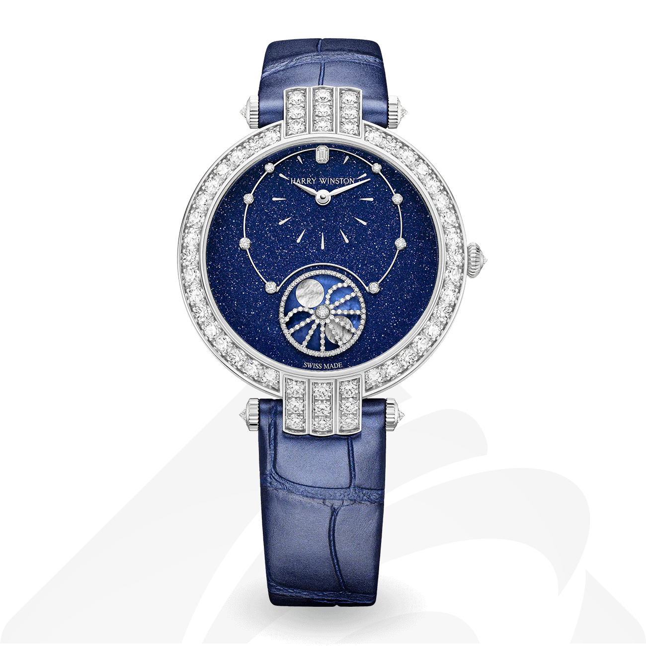 ハリーウィンストン Premier Precious Moon Phase Automatic 36mm 素材:18Kホワイトゴールド 色:ホワイト×ダークグレーパール