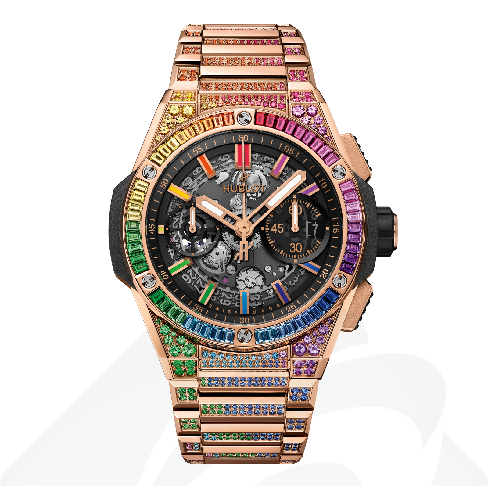 ウブロ インテグレーテッド キングゴールド レインボー  素材:18Kキングゴールド 色:マットブラックスケルトン