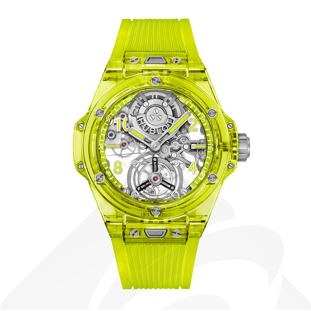ウブロ トゥールビヨン オートマティック イエローネオン SAXEM  素材:ネオンイエローSAXEM 色:サファイアクリスタル