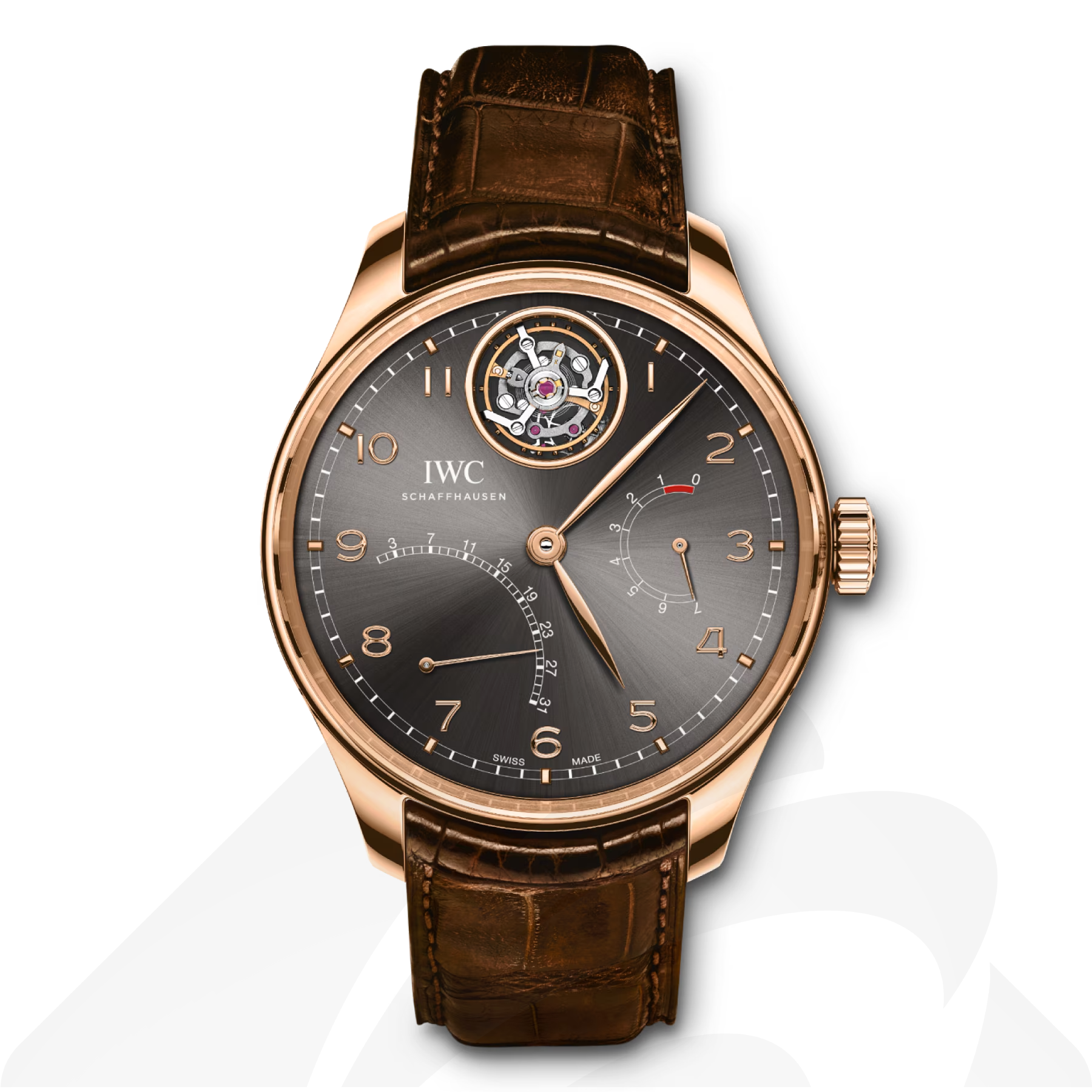 インターナショナル・ウォッチ・カンパニー ポルトギーゼ・トゥールビヨン・ミステール・レトログラード  素材:18Kレッドゴールド 色:グレー