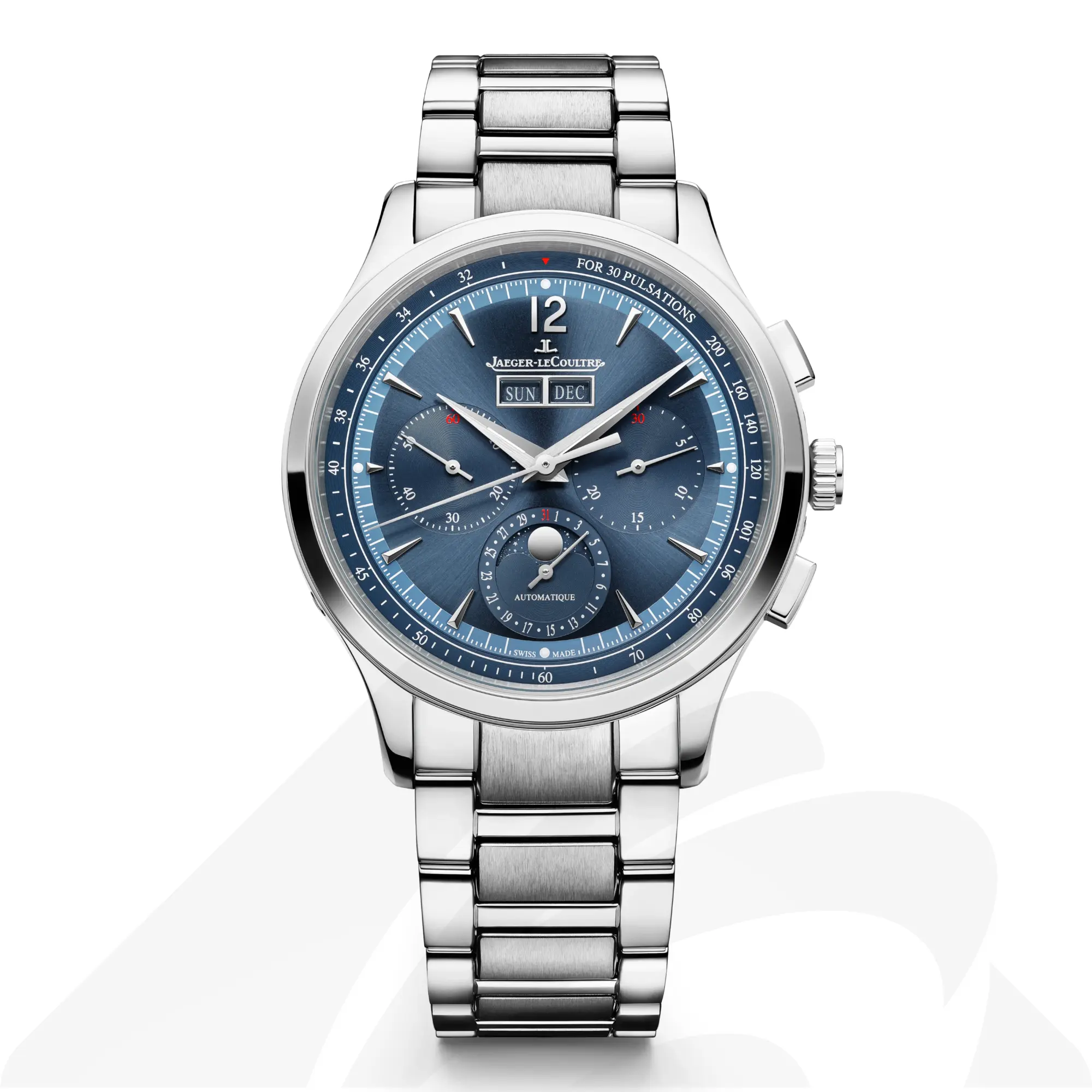 ジャガー・ルクルト マスター・コントロール クロノグラフ・カレンダー  素材:ステンレススチール 色:ブルー