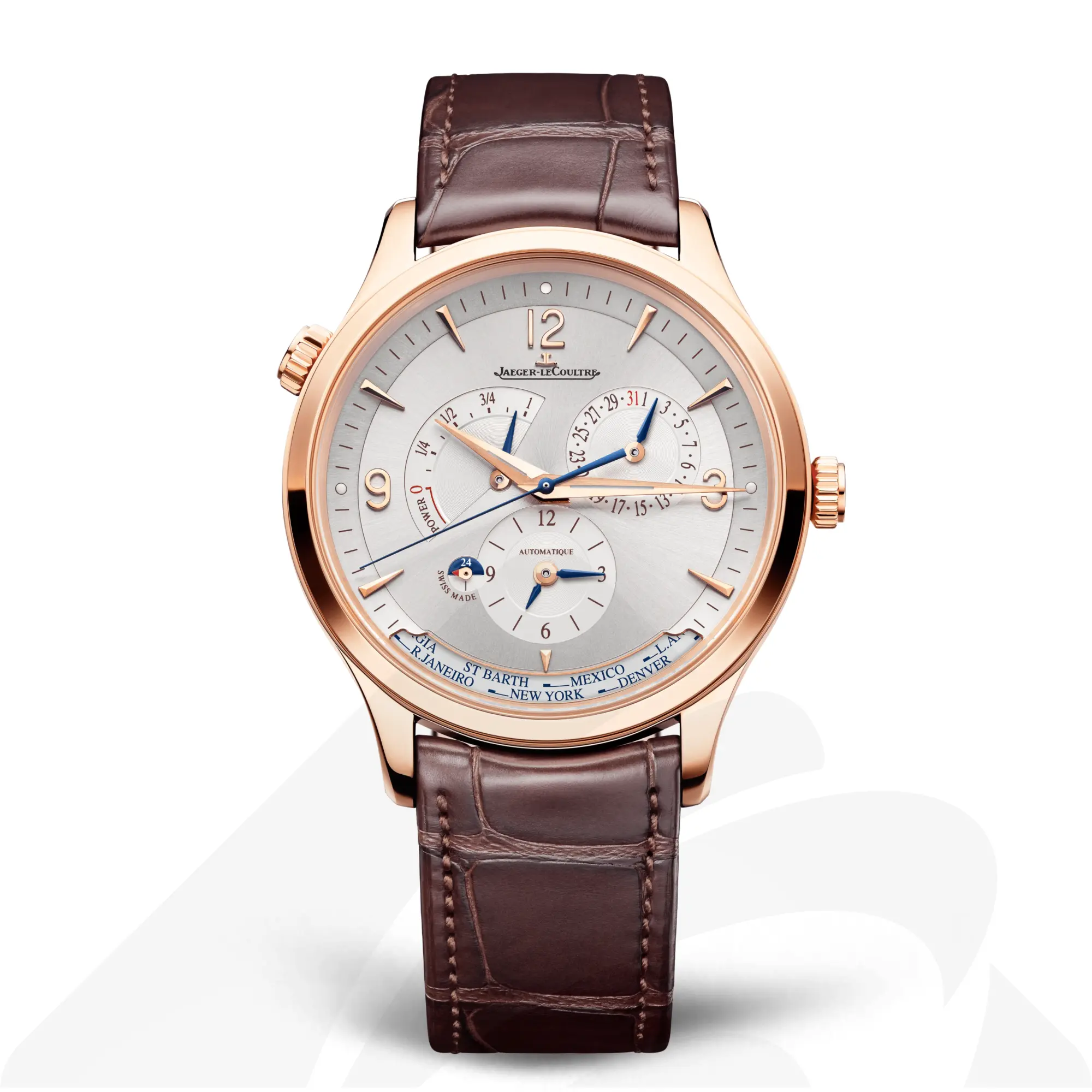 ジャガー・ルクルト マスター・コントロール ジオグラフィーク  素材:ピンクゴールド 色:シルバーグレー