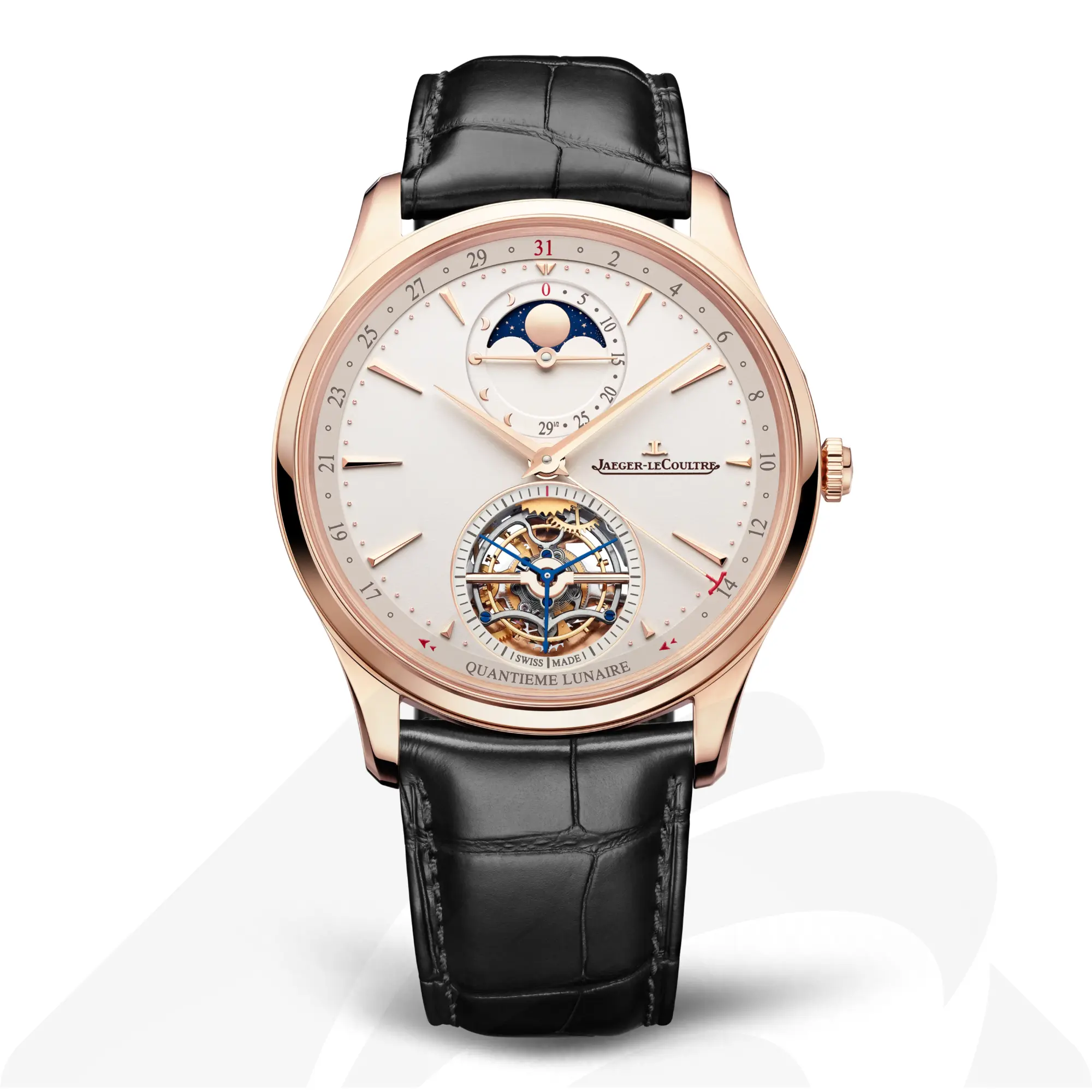 ジャガー・ルクルト マスター・ウルトラスリム トゥールビヨン・ムーン  素材:ピンクゴールド 色:エッグシェルベージュ