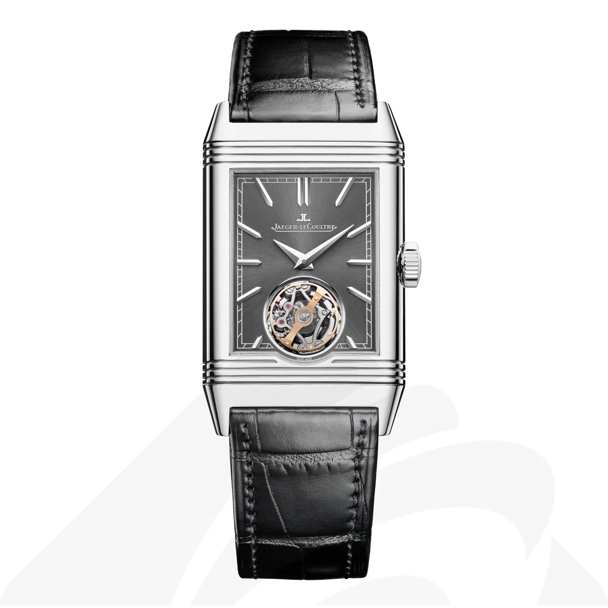 ジャガー・ルクルト レベルソ・トリビュート デュオ・トゥールビヨン  素材:ステンレススチール 色:チャコールグレー/グレー