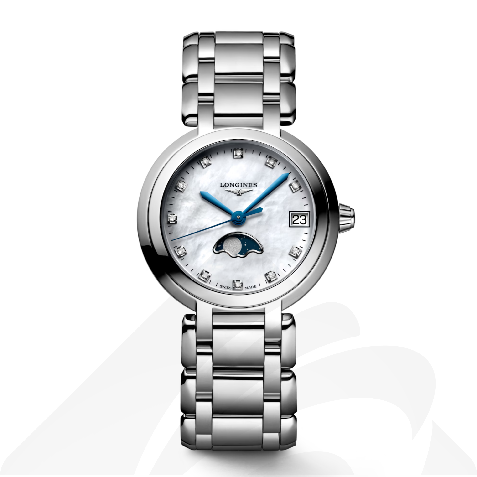 ロンジン LONGINES PRIMALUNA MOONPHASE  素材:ステンレススティール 色:ホワイトマザーオブパール