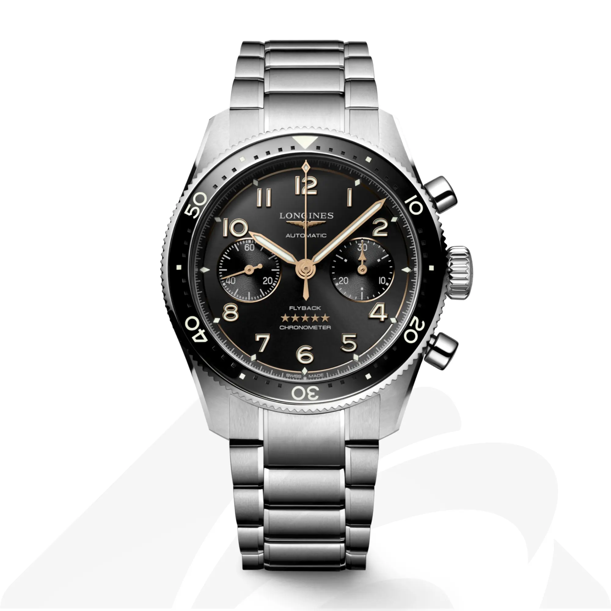 ロンジン LONGINES SPIRIT FLYBACK  素材:ステンレススティール＆セラミック 色:ブラックサンレイ