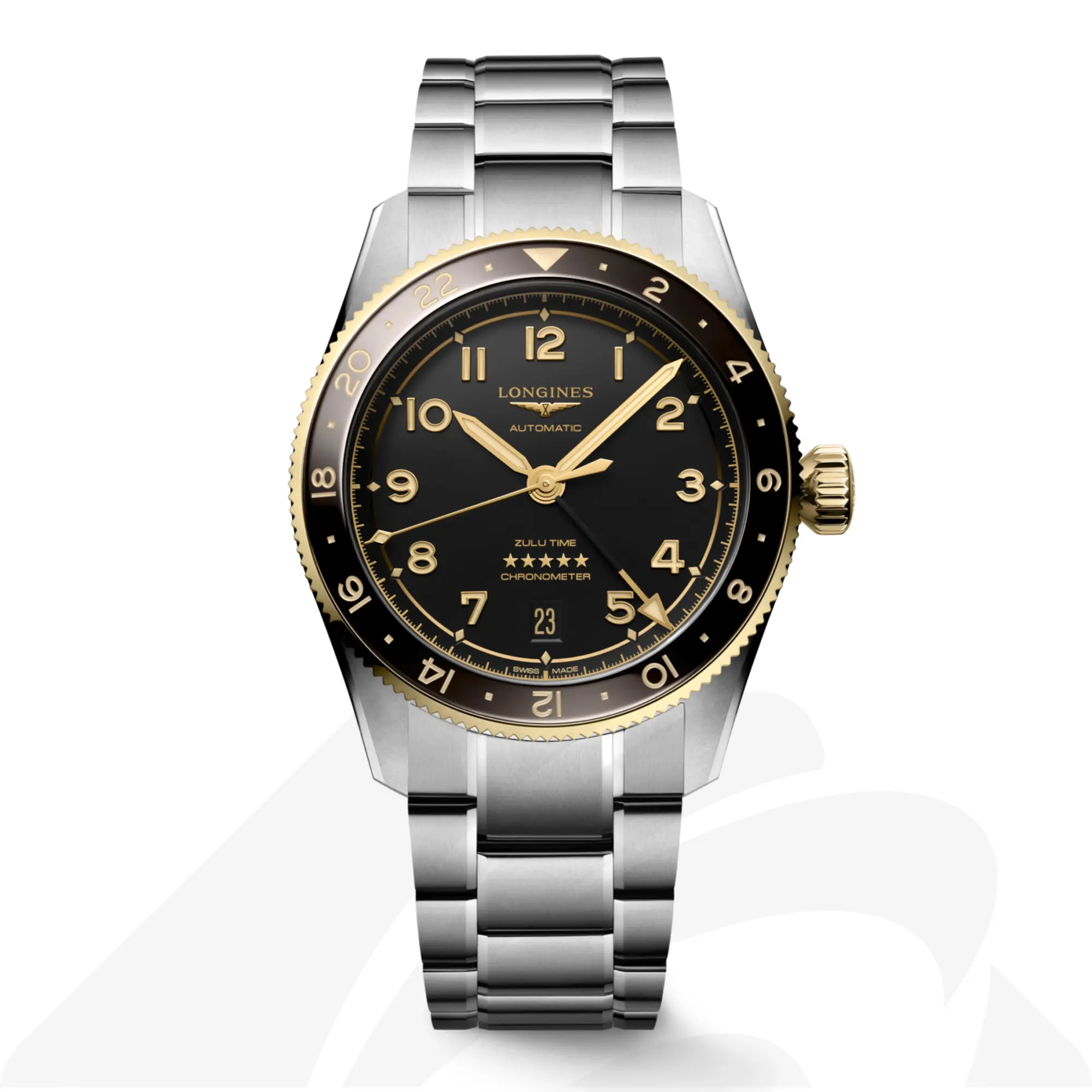 ロンジン LONGINES SPIRIT ZULU TIME  素材:ステンレススチール&18KイエローゴールドGC200 色:アンスラサイト