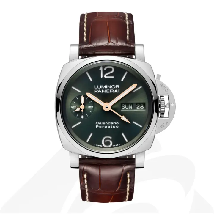 パネライ Luminor Perpetual Calendar GMT Platinumtech™  素材:サファイアクリスタルのシースルー 色:グリーン