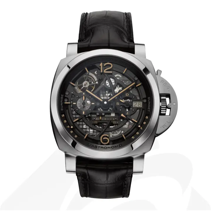 パネライ Luminor Tourbillon Moon Phases Equation of Time GMT - L’Astronomo  素材:コランダム製サファイアクリスタル 色:ブラック