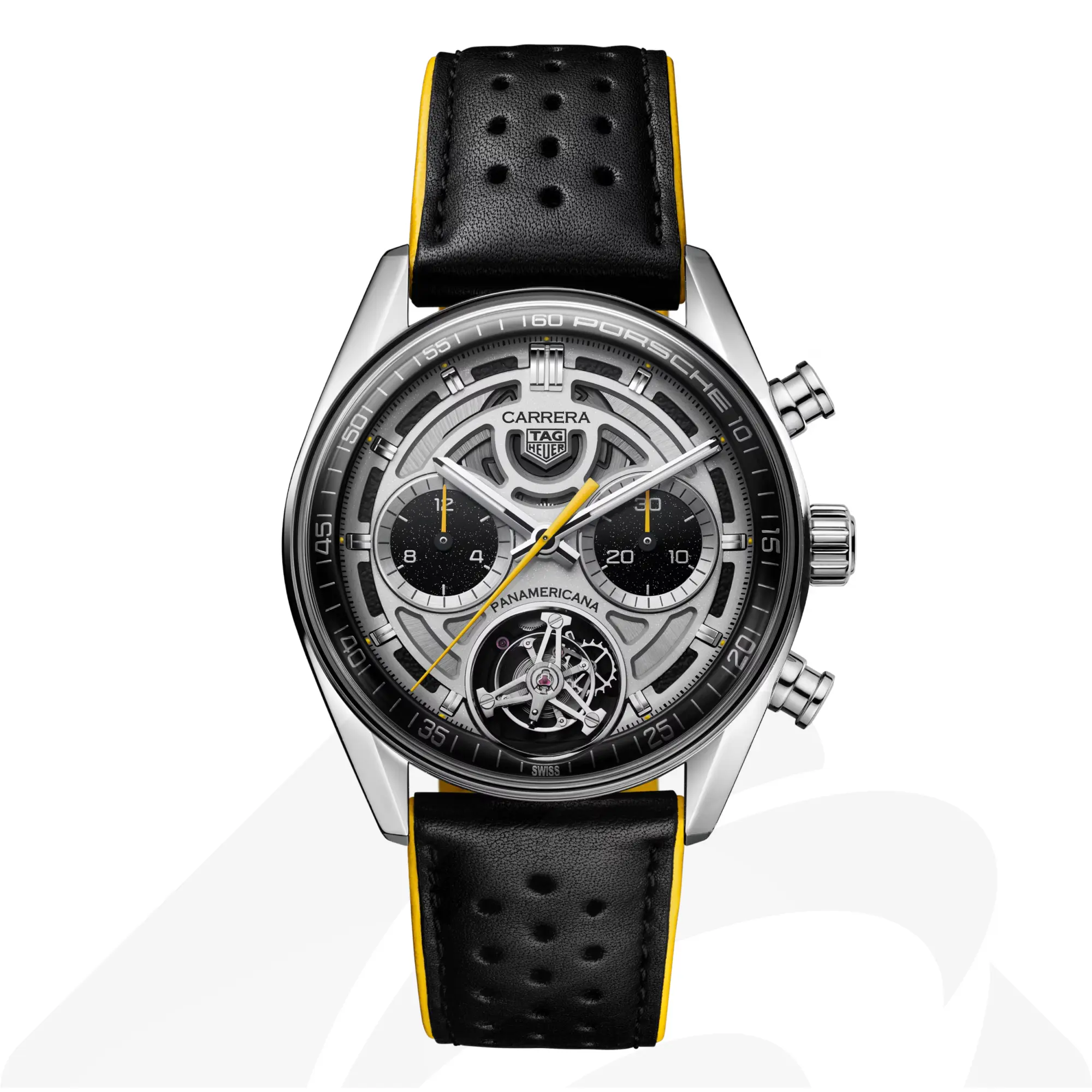 タグ・ホイヤー タグ・ホイヤー カレラ トゥールビヨン クロノグラフ × ポルシェ パナメリカーナ  素材:スティール製 色:グレー