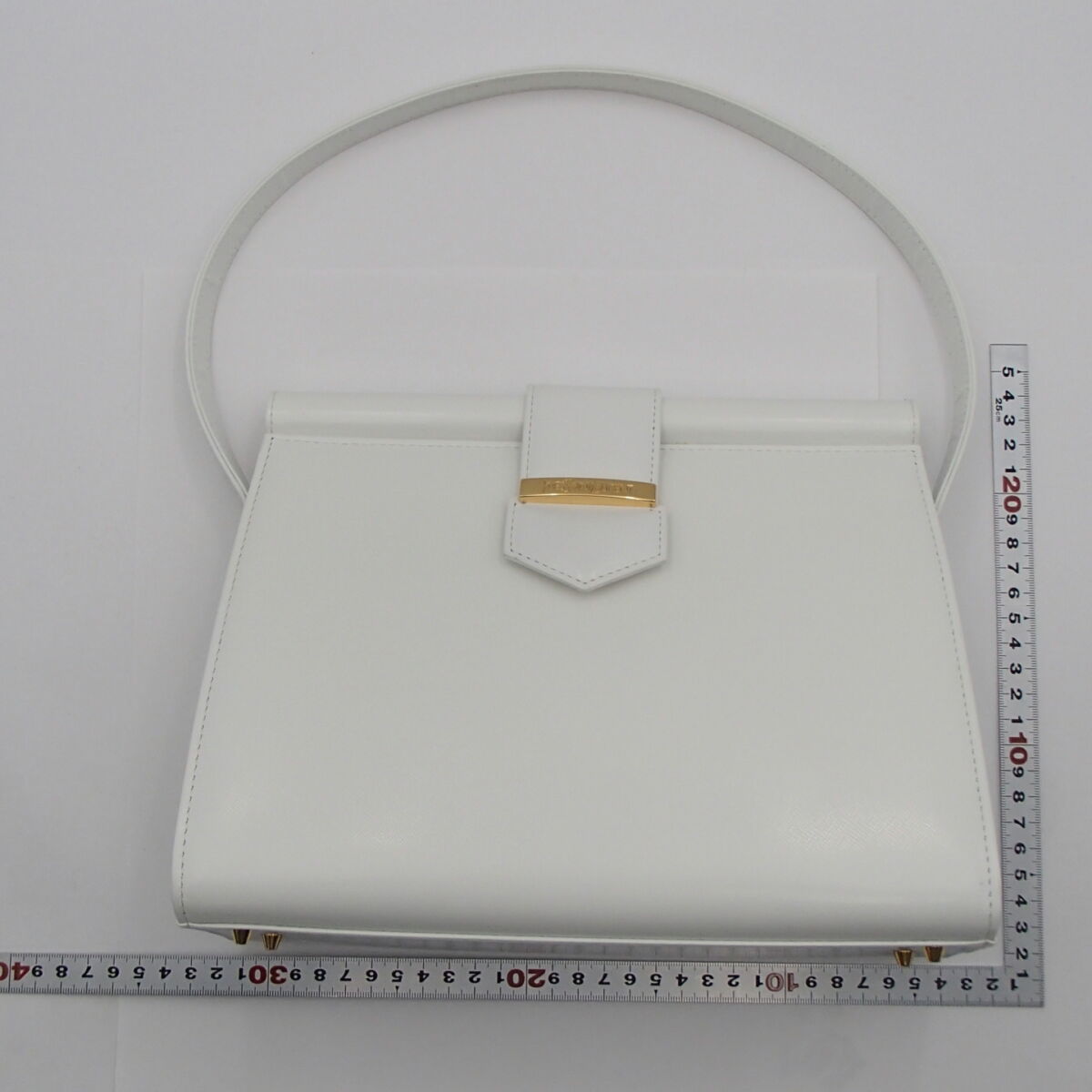 YVES SAINT LAURENT イヴ サンローラン ヴィンテージ YSL アイボリー ゴールド金具 レザー ハンドバッグ レディース