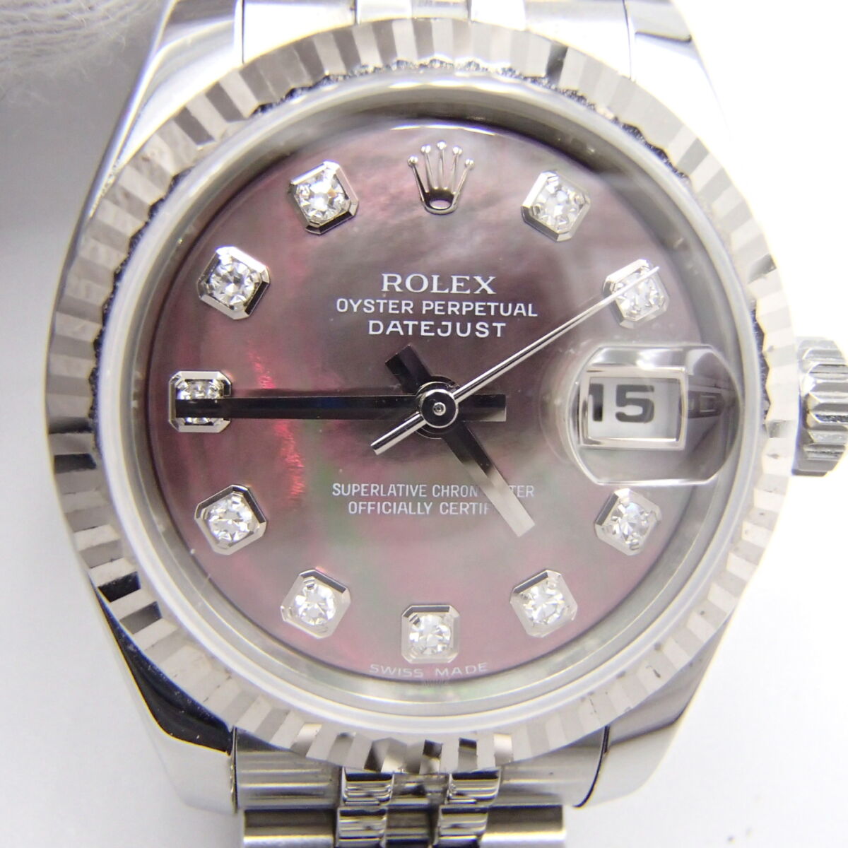 ROLEX 10ポイントダイヤ ブラックシェル文字盤 余り駒1 Rタグ1 箱有り保証書なし