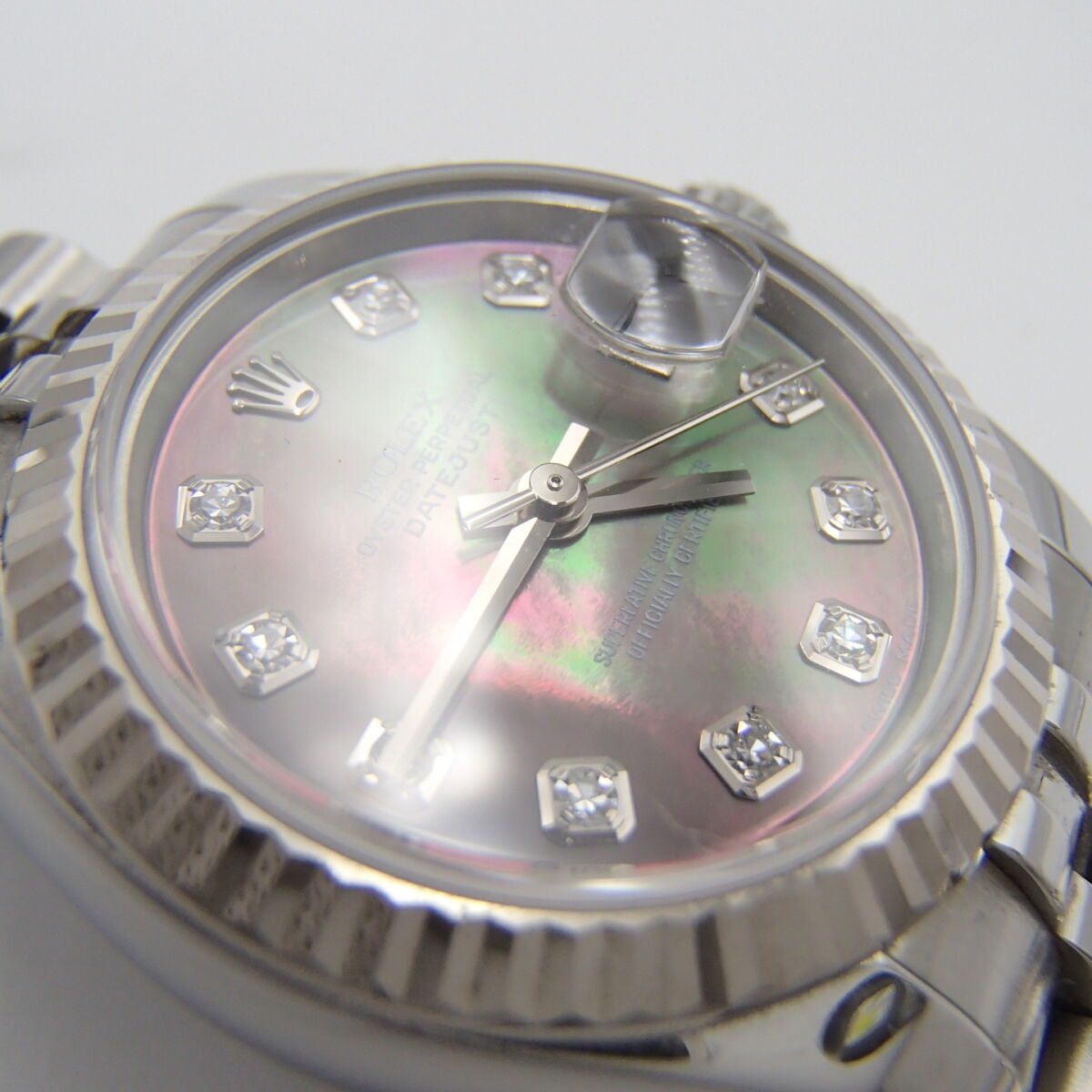 ROLEX 10ポイントダイヤ ブラックシェル文字盤 余り駒1 Rタグ1 箱有り保証書なし
