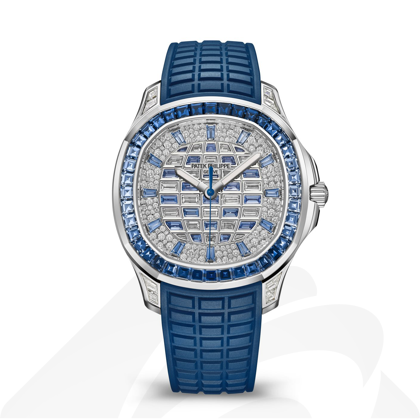 パテックフィリップ 5268/461G アクアノート・ルーチェ・ハイジュエリー. 素材:ホワイトゴールド 色:バゲットカット・ダイヤモンドとブルーサファイヤのパヴェ・セッティング