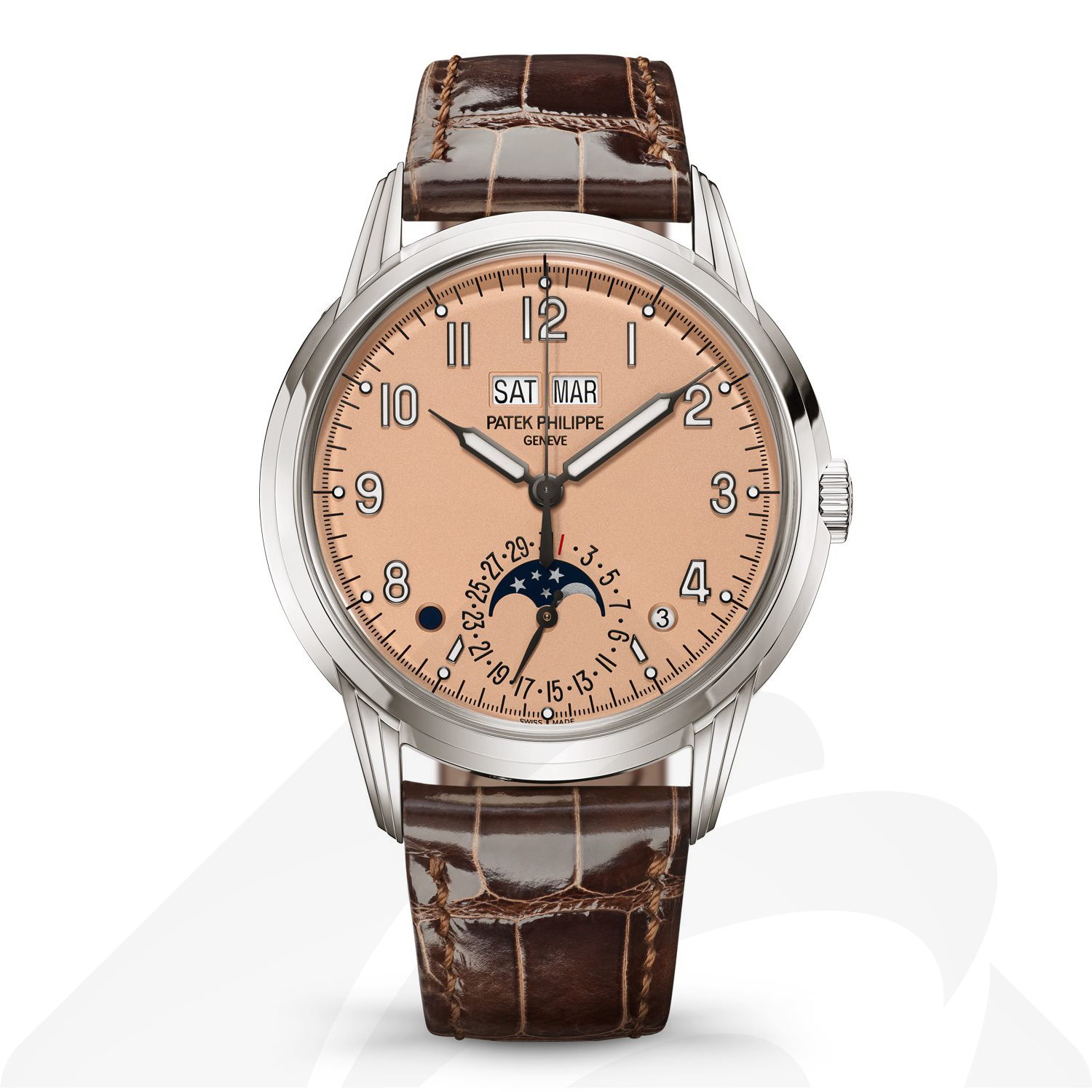 パテックフィリップ 5320G 永久カレンダー. 素材:ホワイトゴールド 色:ローズゴールドめっきのオパーリン