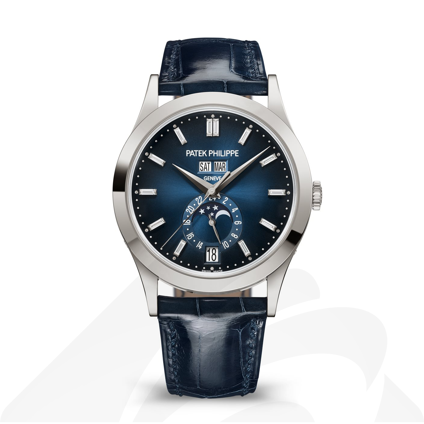 パテックフィリップ 5396G 年次カレンダー, ムーンフェイズ. 素材:ホワイトゴールド 色:グラデーションブルー