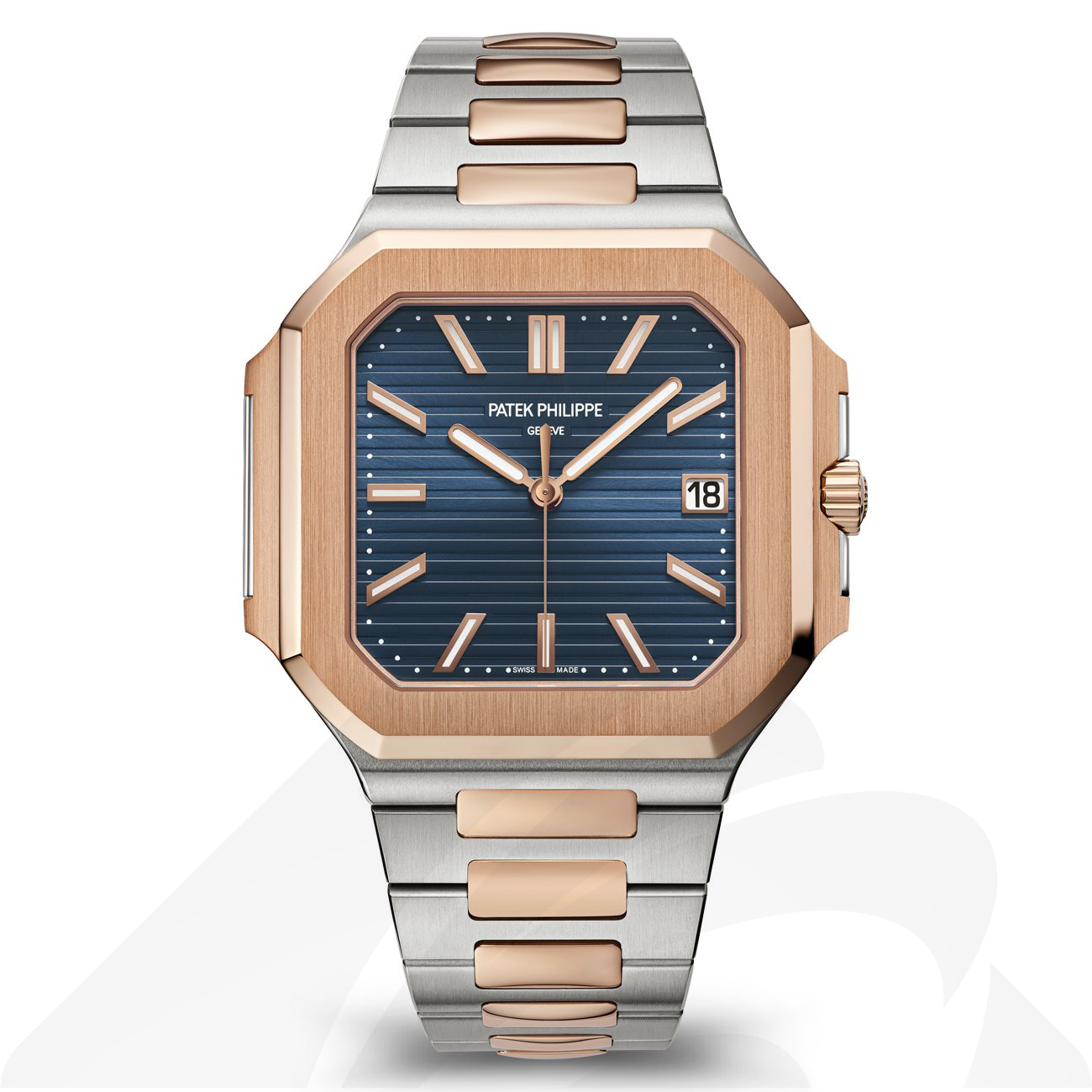 パテックフィリップ 5821/1AR 日付表示, センターセコンド. 素材:ローズゴールド&ステンレススチール 色:ブルー・ソレイユ