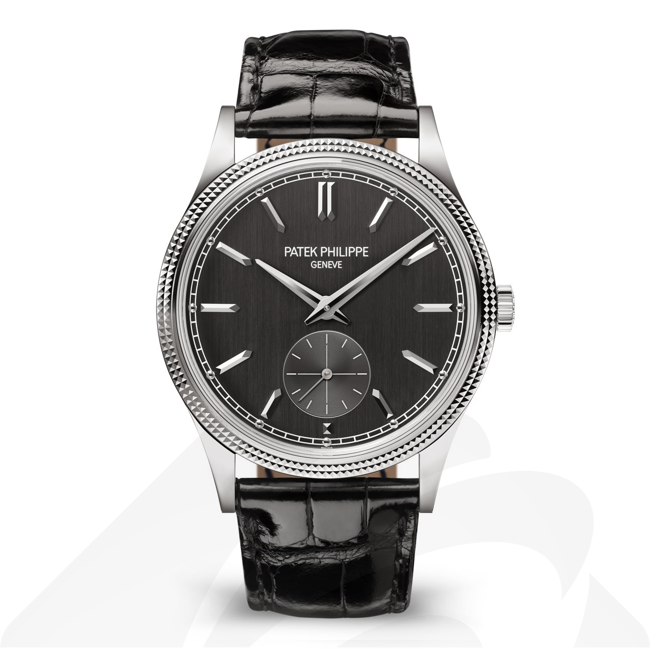 パテックフィリップ 6119G Calatrava. 素材:ホワイトゴールド 色:縦サテン仕上げグレー