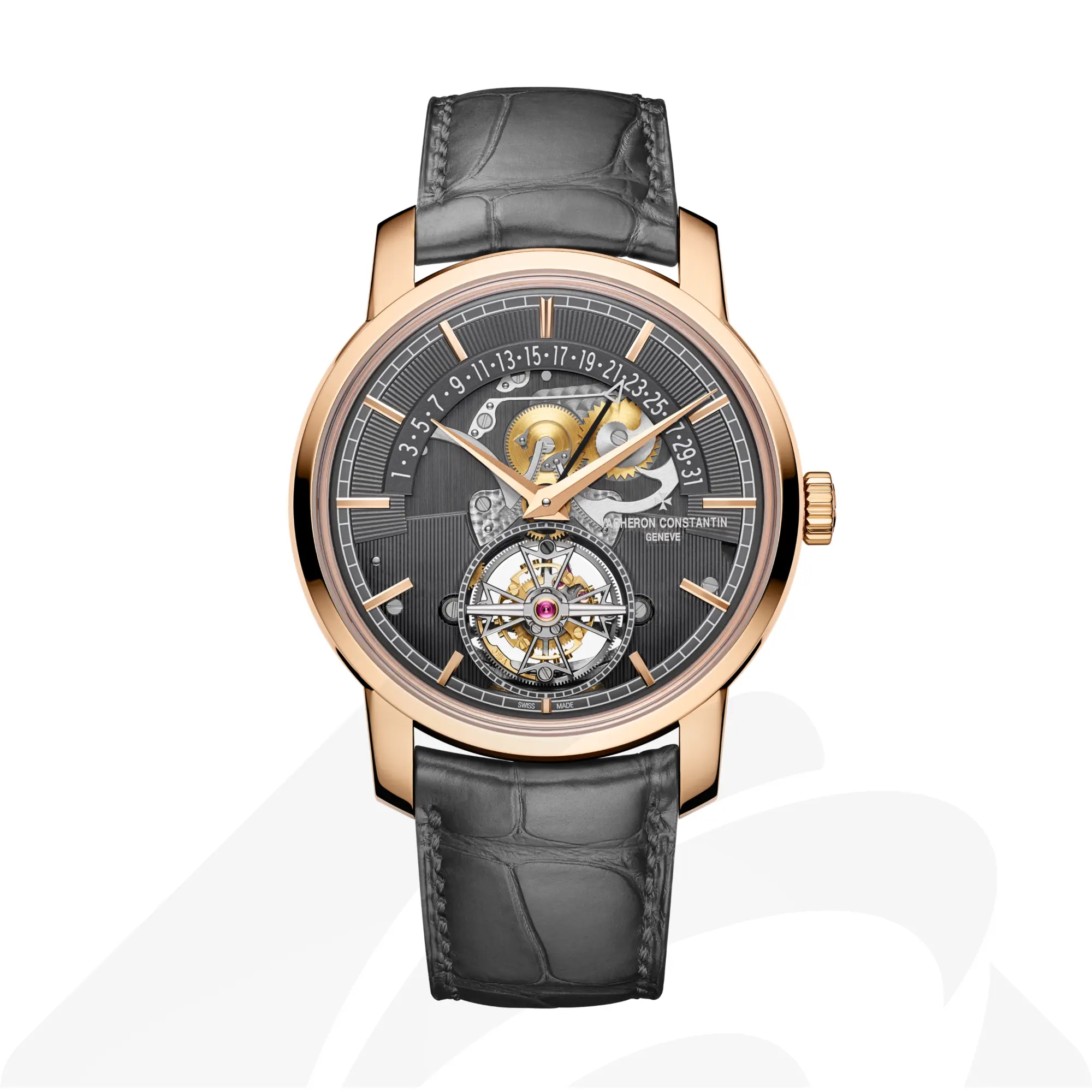 ヴァシュロン・コンスタンタン トラディショナル・トゥールビヨン・レトログラード・デイト・オープンフェイス  素材:18Kピンクゴールド 色:スレートグレー