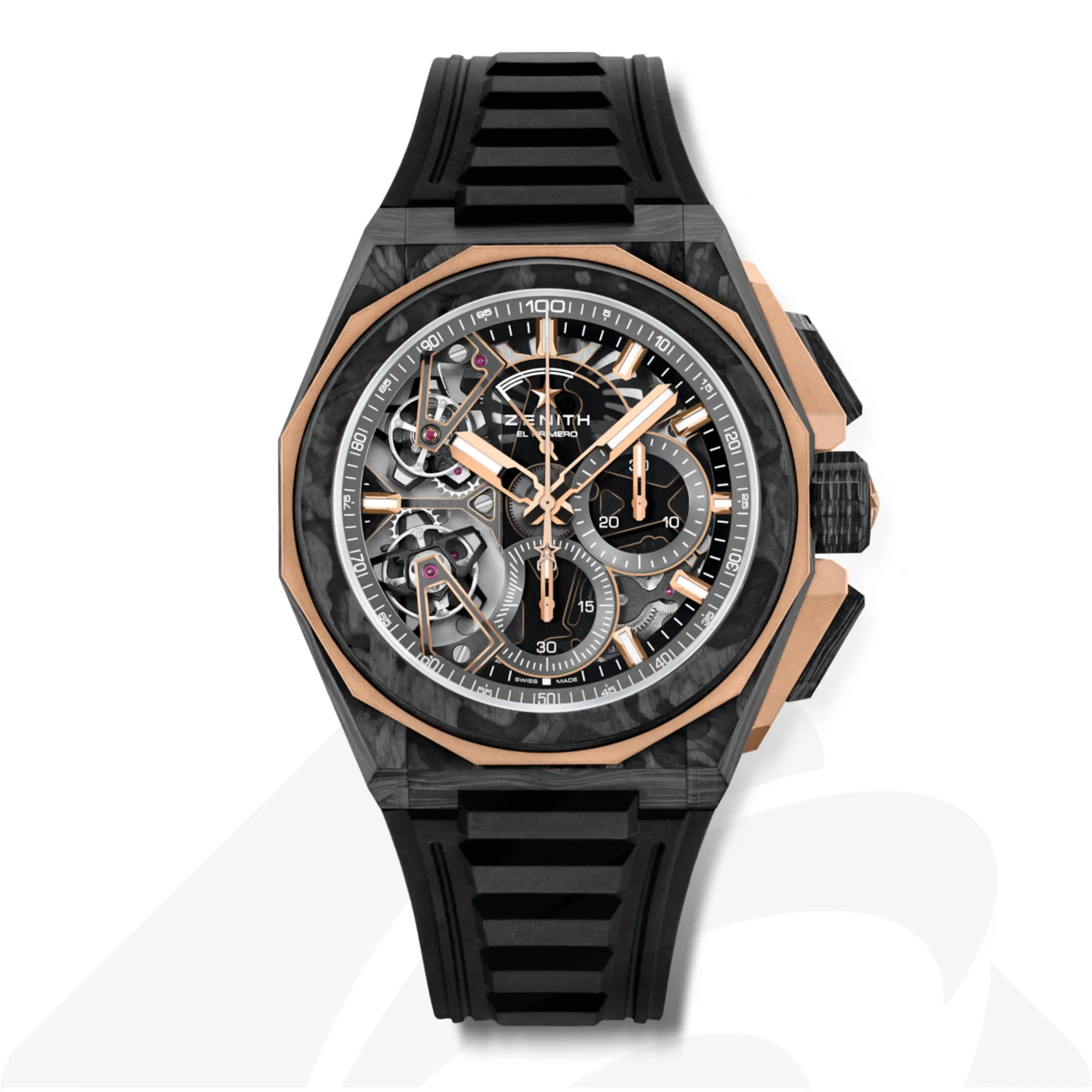 ゼニス デファイ エクストリーム ダブル トゥールビヨン  素材:ブラックカーボン/18K ローズゴールド 色:スケルトン