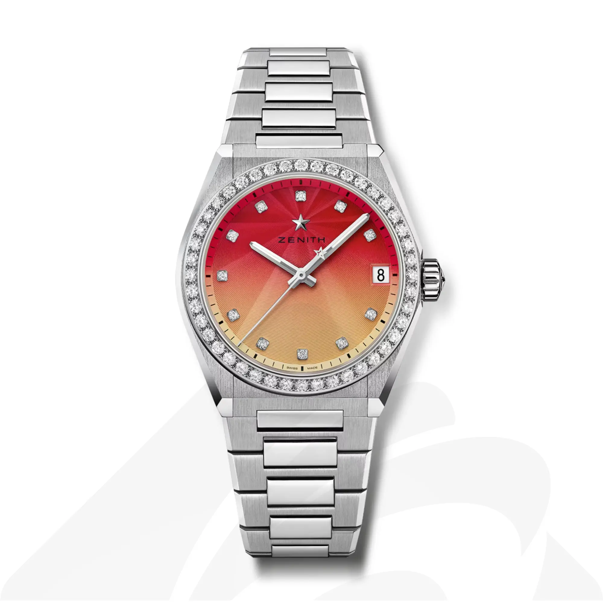 ゼニス デファイ ミッドナイト サンセット  素材:ステンレススチール 色:レッド・イエロー/グラデーション