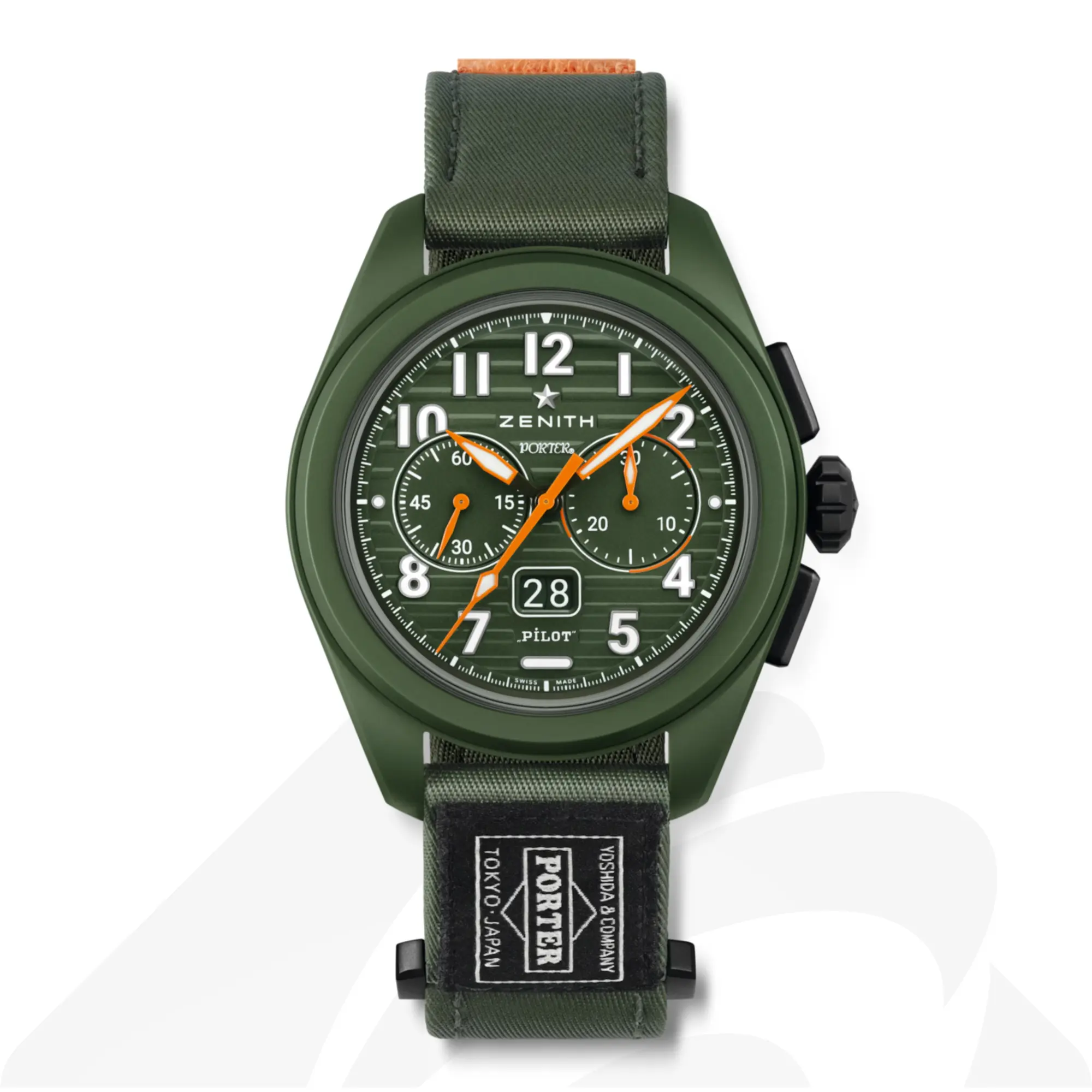 ゼニス パイロット ビッグデイト フライバック ポーター エディション  素材:カーキグリーンセラミック 色:カーキグリーン