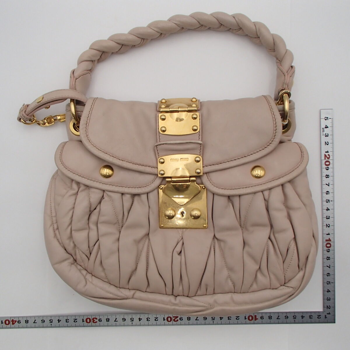 miumiu ミュウミュウ ハンドバッグ ショルダーバッグ レザー マテラッセ ピンクベージュ