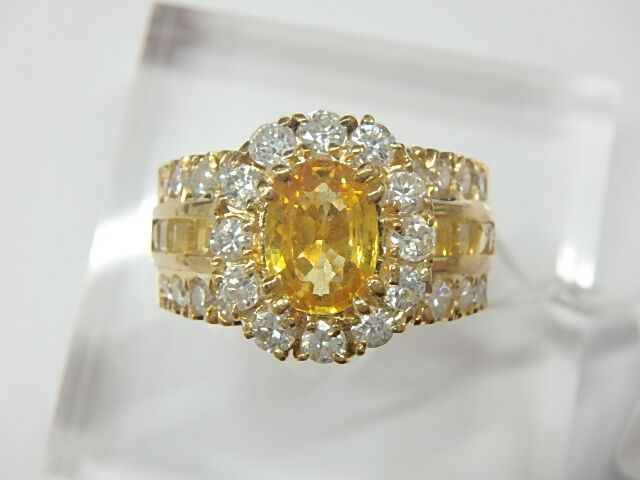 k18 ゴールデンサファイア 総重量12.8g 1.41ct 1.26ct 0.77ct