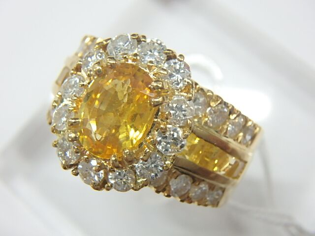 k18 ゴールデンサファイア 総重量12.8g 1.41ct 1.26ct 0.77ct