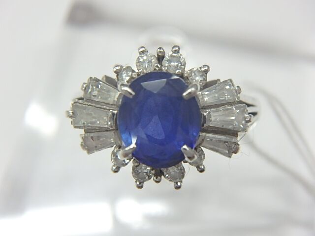 pt900 サファイア 総重量6.6g サファイア1.95ct メレダイヤ0.59ct 指輪