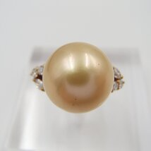 パール リング K18 重量約7.3g丸玉12.3㎜メレダイヤ0.39ct