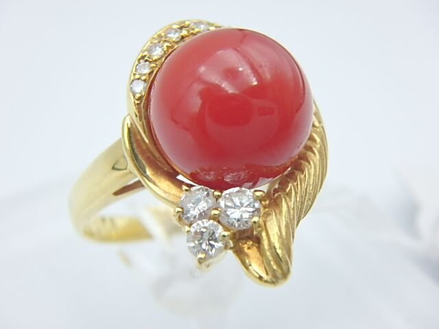 K18 サンゴ 6.2g 10mm メレダイヤ0.31ct