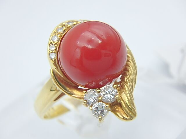 K18 サンゴ 6.2g 10mm メレダイヤ0.31ct