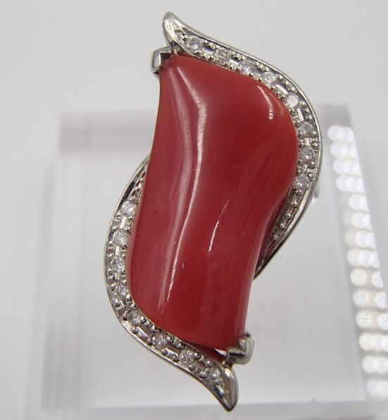 赤珊瑚 ダイヤモンド リング Pt900 D0.16ct 約14.7g 珊瑚 コーラル サンゴ アクセサリー 指輪