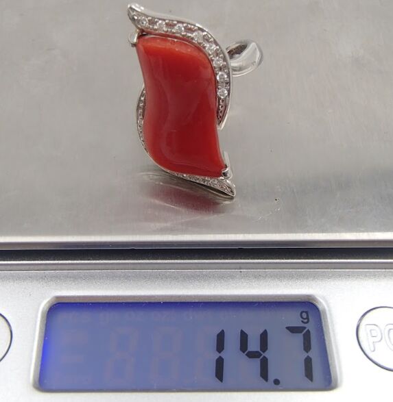 赤珊瑚 ダイヤモンド リング Pt900 D0.16ct 約14.7g 珊瑚 コーラル サンゴ アクセサリー 指輪