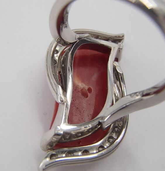 赤珊瑚 ダイヤモンド リング Pt900 D0.16ct 約14.7g 珊瑚 コーラル サンゴ アクセサリー 指輪