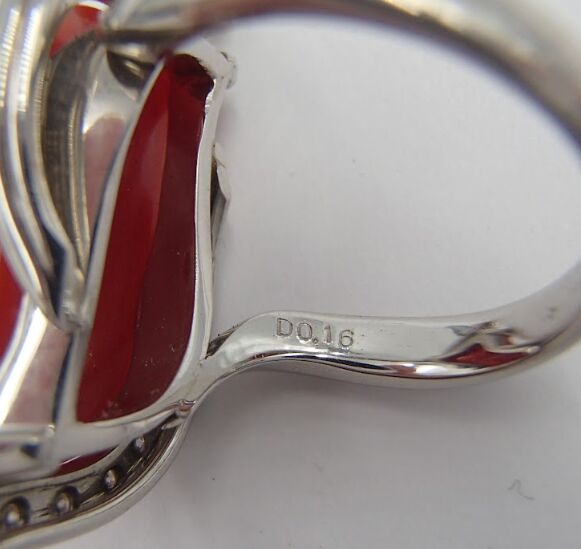 赤珊瑚 ダイヤモンド リング Pt900 D0.16ct 約14.7g 珊瑚 コーラル サンゴ アクセサリー 指輪