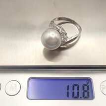 パール リング PT900 D0.37 重量約10.8g 丸玉13.1mmダイヤ真珠アクセサリー指輪 証明書