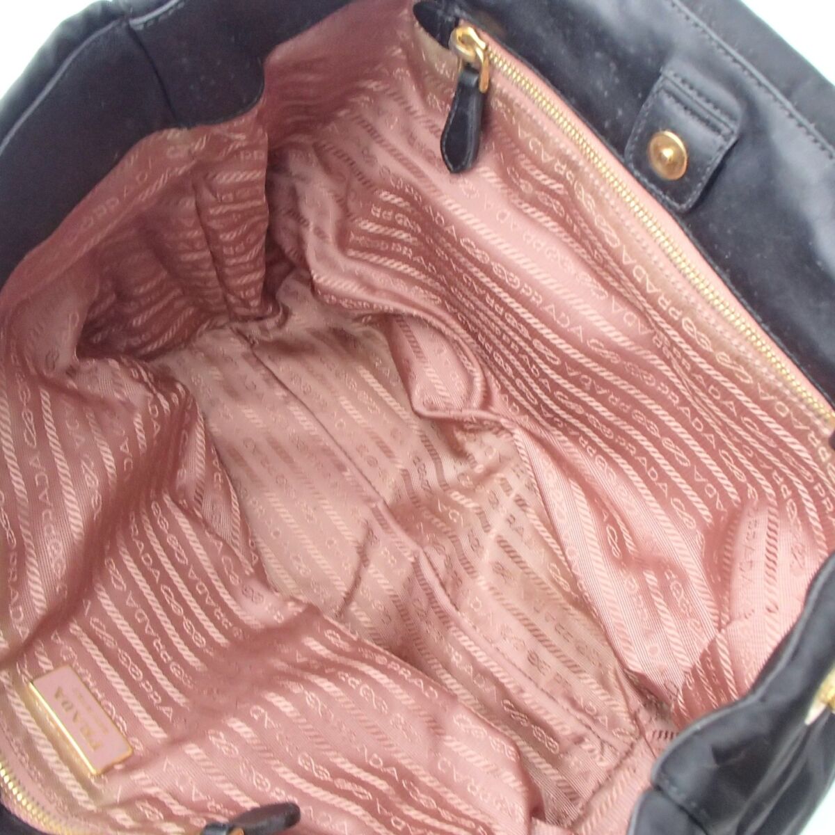 プラダ ハンドバッグ ゴールド金具 ブラック ナイロン リボン