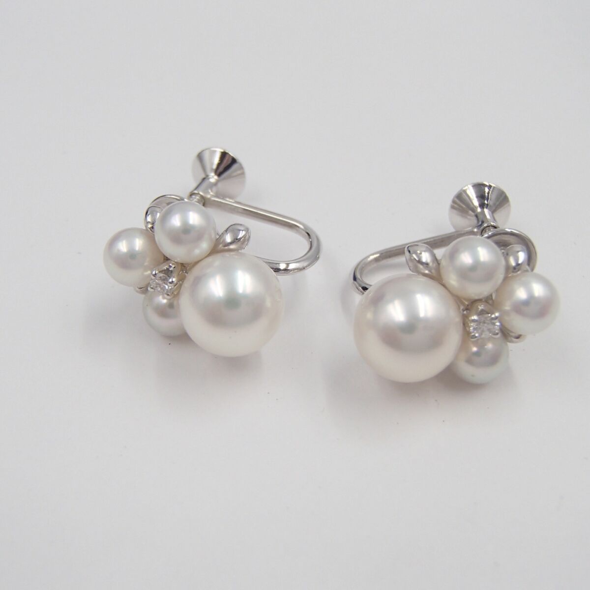 MIKIMOTO ミキモト パール イヤリング K18 750 約5.9g  ダイヤ 真珠 アクセサリー 箱