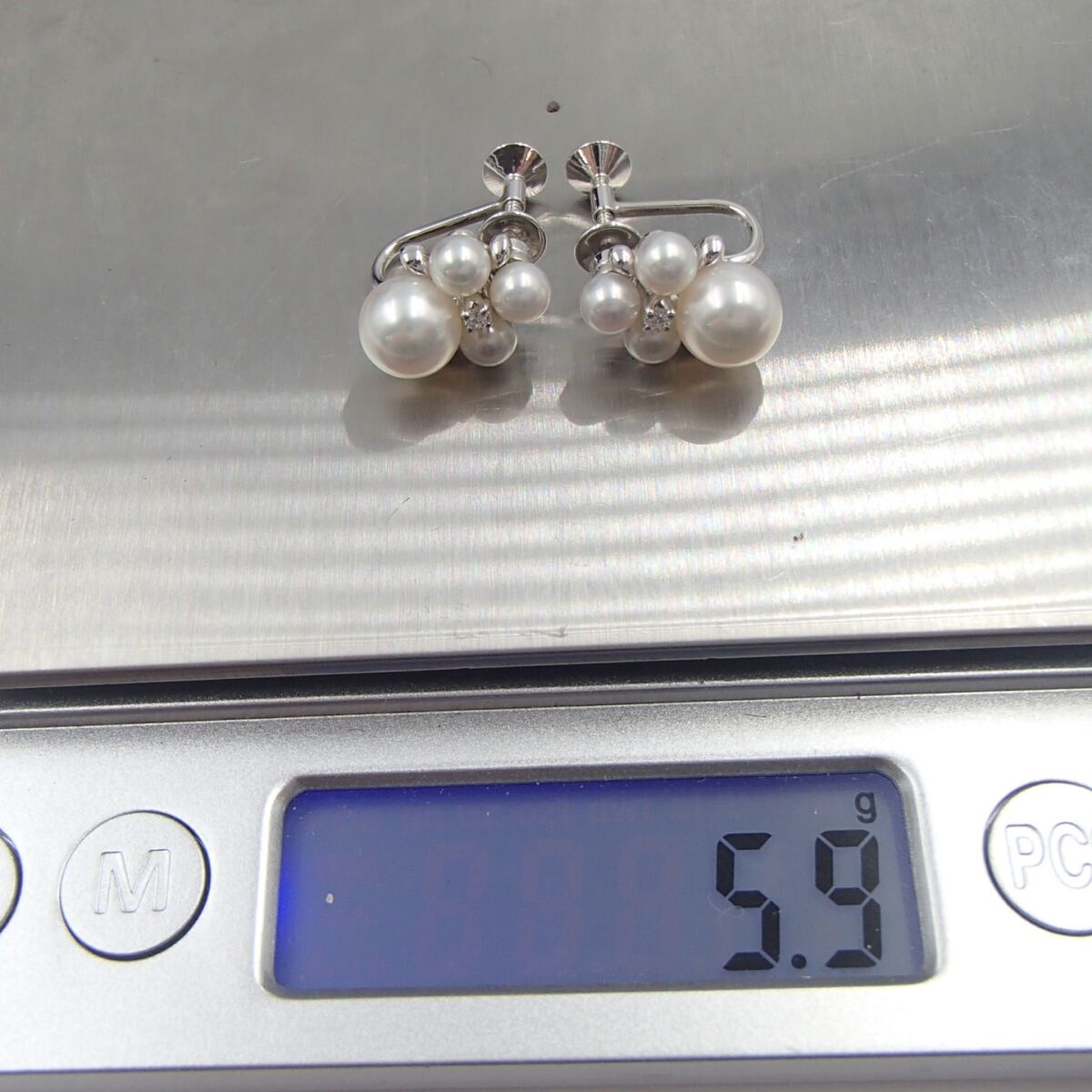 MIKIMOTO ミキモト パール イヤリング K18 750 約5.9g  ダイヤ 真珠 アクセサリー 箱
