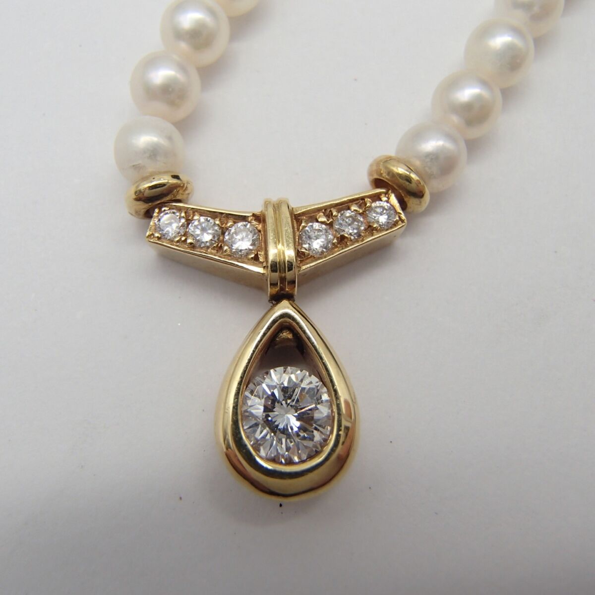 パール ネックレス K18 750 約8.2g D0.31ct 0.08ct 丸玉3.2㎜ ダイヤ 真珠 アクセサリー