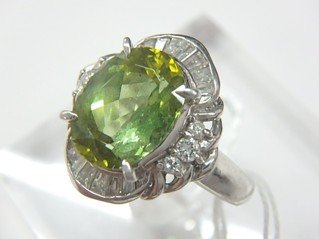 pt900 ｸﾞﾘｰﾝﾄﾙﾏﾘﾝ 10.1g 3.70ct 0.45ct リング