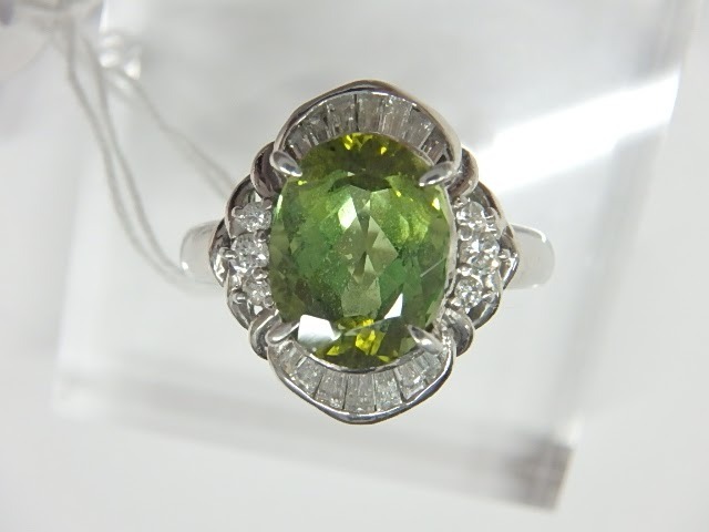 pt900 ｸﾞﾘｰﾝﾄﾙﾏﾘﾝ 10.1g 3.70ct 0.45ct リング